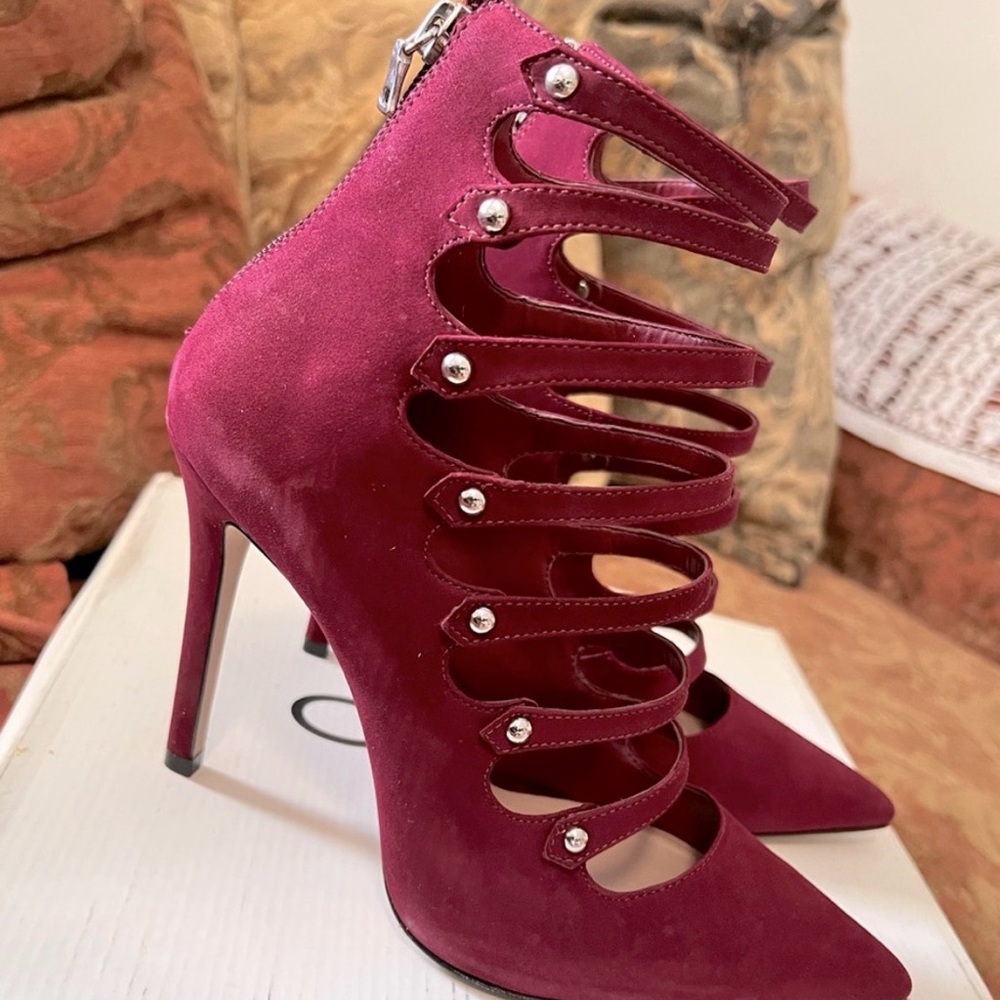 Aldo Burgundy Strappy Suede Stiletto Pump